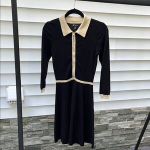 BCX Black and Cream Long Sleeve Peter Pan Collar Dress
